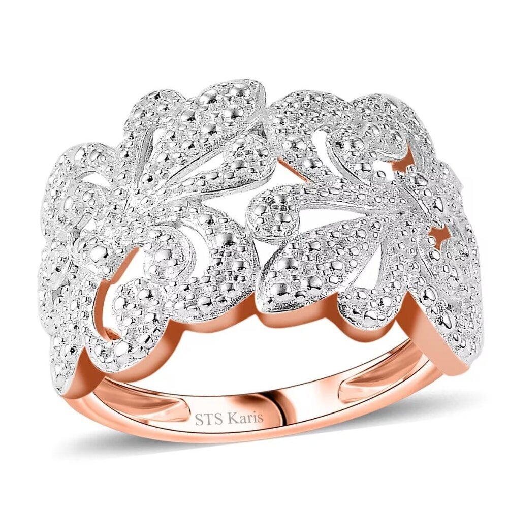 White Diamond Accent Fleur De Lis Ring in 18K Rose Gold Plated over Brass